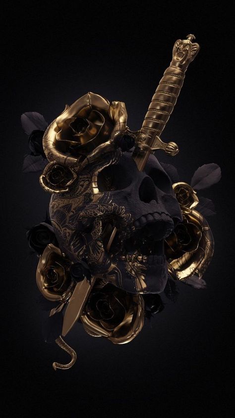 Black And Gold Aesthetic, Billy B, Gold Skull, Skull Artwork, Gold Aesthetic, Skull Wallpaper, Drawing Tutorials, Skull And Bones, Gothic Art