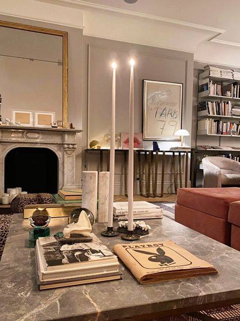 We Found the 30-Inch-Tall Candles Jenna Lyons Displays on Her Coffee Table Library Office Room, Coffee Table Candles, Studio Apartment Design, Jenna Lyons, Creative Candles, Tall Candle, Coffee Table Styling, Divine Design, Fake Lashes