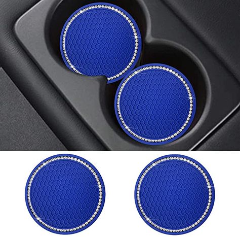 Rhinestone Car Interior, Blue Car Accessories, Bling Car Accessories, Car Accessories For Girls, Girly Car, Car Essentials, Vehicle Interior, Cup Holder Coasters, Blue Car