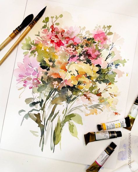 Gorgeous Floral Watercolour Paintings That Will Inspire You - Watercolour Workshop Rose Sketch, Watercolor Workshop, Floral Watercolor Paintings, Watercolor Bouquet, Easy Flower, Loose Watercolor, Watercolor Sketchbook, Watercolor Flower Art, Abstract Flower Painting