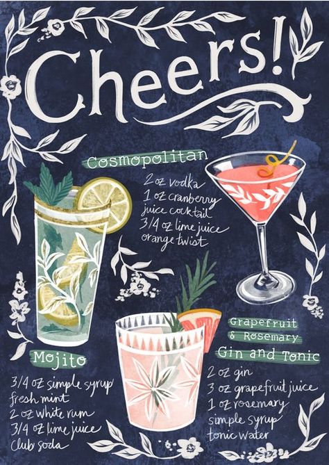 Drink Illustration, Ice Cream Menu, Draw Anything, Garden Herbs, Chalkboard Print, Orange Twist, Cocktails Bar, Christmas Chalkboard, Vodka Drinks