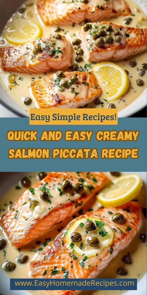 Looking for a quick yet impressive dinner? This Creamy Salmon Piccata Recipe is your solution! With just 25 minutes of prep and cook time, you can whip up a dish that boasts rich flavors and vibrant colors. The combination of heavy cream, fresh lemon juice, and capers enhances the salmon perfectly, making it a hit with family and friends. Ideal for busy weeknights or special occasions, this recipe is a must-have in your culinary repertoire! Dishes With Capers, Salmon And Capers Recipe, Salmon Capers Recipe, Salmon With Capers Recipe, Salmon Piccata Recipe, Salmon With Capers, Salmon Capers, Salmon Piccata, Capers Recipe