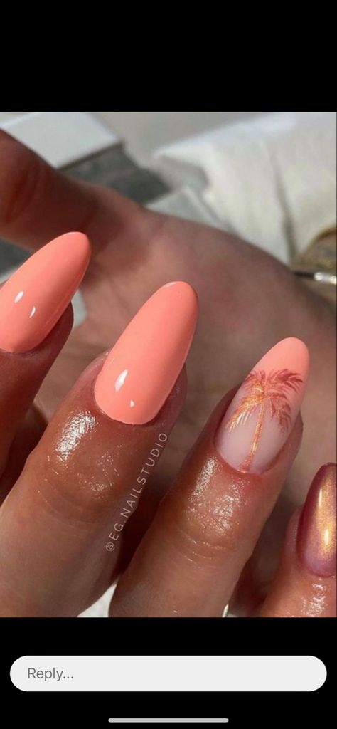 Nails For Palm Springs, Nails For Summer Beach, Summer Nails Palm Tree Tropical, Sunny Nails Summer, Nail Sunny Nails, Nails For Hawaii Vacation Acrylic, Summer Holiday Nail Ideas, Sunset Palm Tree Nails, Nail Ideas For Hawaii Vacation