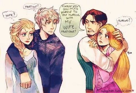 Yay Princesas Disney Anime, Disney Ships, Jack Frost And Elsa, Jack And Elsa, Disney Theory, Funny Disney Memes, Funny Tumblr, Disney Crossovers, Funny Disney