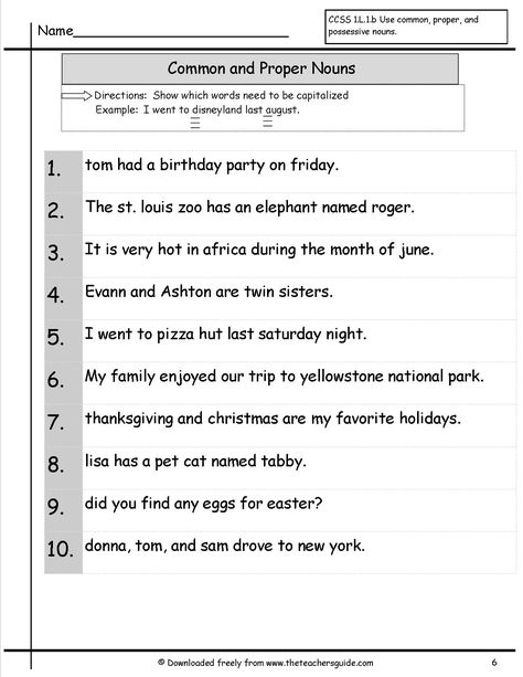 Nouns Worksheet Kindergarten, Common Nouns Worksheet, Capitalization Worksheets, Common Noun, Proper Nouns Worksheet, 2nd Grade Grammar, Nouns Activities, Common And Proper Nouns, Possessive Nouns