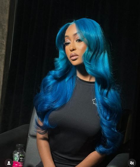 Blue Sew In, Icy Blue Wigs For Black Women, Icy Blue Wig Install, Icy Blue Wig, Blue Body Wave Wig, Sky Blue Frontal Wig, Colourful Wigs, Blue Ombre Lace Front Wig, Hair Inches