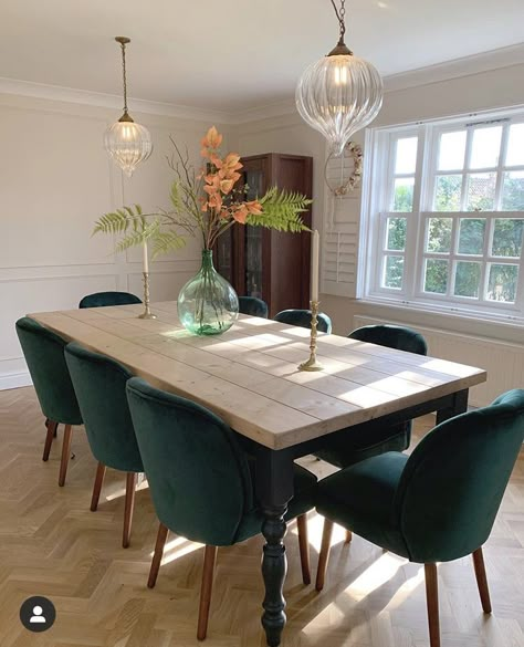 Green Dining Room, Dining Room Interiors, Dining Room Combo, Farrow And Ball, Dining Room Inspiration, Small Dining, Farmhouse Dining, Dining Room Design, Room Table