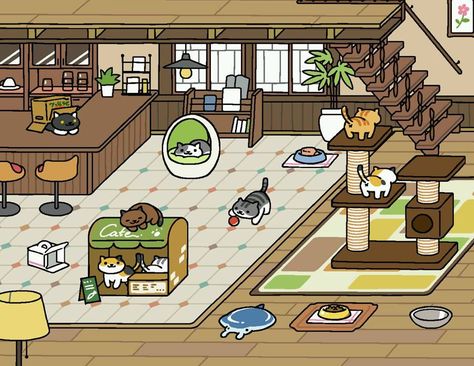 Love the new cafe layout in Neko Atsume! <3 :D Cat App, Neko Atsume, Pink Pens, News Cafe, Japanese Cat, Cat Cafe, Many Many, Beautiful Creatures, Games For Kids