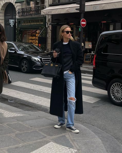 Claire Rose Cliteur (@clairerose) • Instagram photos and videos Denim Photoshoot Ideas, Black Coat Outfit, Claire Rose Cliteur, Denim Photoshoot, Claire Rose, Outfits With Converse, Denim Trends, Coat Outfits, 가을 패션