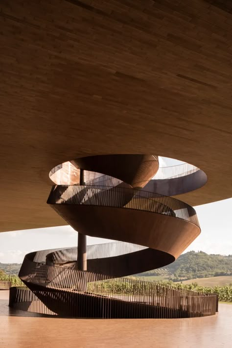 Archea Associati, Lorenzo Zandri · Antinori Winery · Divisare Atrium Design, Circular Stairs, Stairs Architecture, Parametric Architecture, Staircase Railings, Interior Stairs, Abstract Photographs, Stairway To Heaven, Grand Staircase