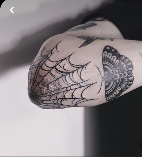 Spiderweb Elbow Ditch Tattoo, Spider Web Tattoos On Elbow, Spider Elbow Tattoo Men, Spider Wed On Elbow Tattoo, Elbow Tattoo Web, Spider's Web Tattoo, Cobweb Elbow Tattoo, Shoulder Spider Web Tattoo, Elbow Web Tattoo