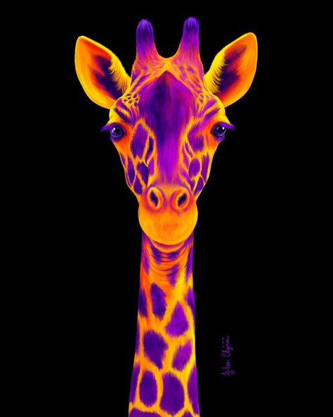 Black Light Drawings, Trending Art 2024, Neon Effect Painting, Neon Art Painting Easy, Neon Art Drawings, Glowing Animals, Neon Drawings, Burger Neon, Neon Animals