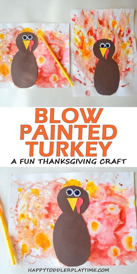 Turkey Blow Painting - HAPPY TODDLER PLAYTIME #thanksgivingcrafts #thanksgiving #kidscrafts #diy fts#diy Paint Feathers, Blow Painting, Painted Turkey, Thanksgiving Crafts For Toddlers, Fun Thanksgiving Crafts, Blow Paint, Thanksgiving Crafts Preschool, Thanksgiving Turkey Craft, Easy Thanksgiving Crafts