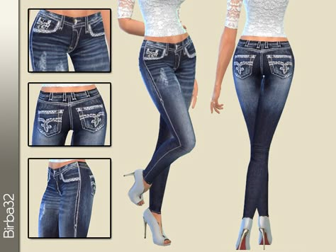 A pair of white embroidered jeans. It seems to have an elegant appearance. In four shades of blue.  Found in TSR Category 'Sims 4 Female Everyday' Stitching Jeans, 2000s Clothing, The Sims 4 Skin, Tumblr Sims 4, Sims 4 Expansions, Sims 4 Cc Folder, 2000s Clothes, Sims 4 Teen, Clothing Female