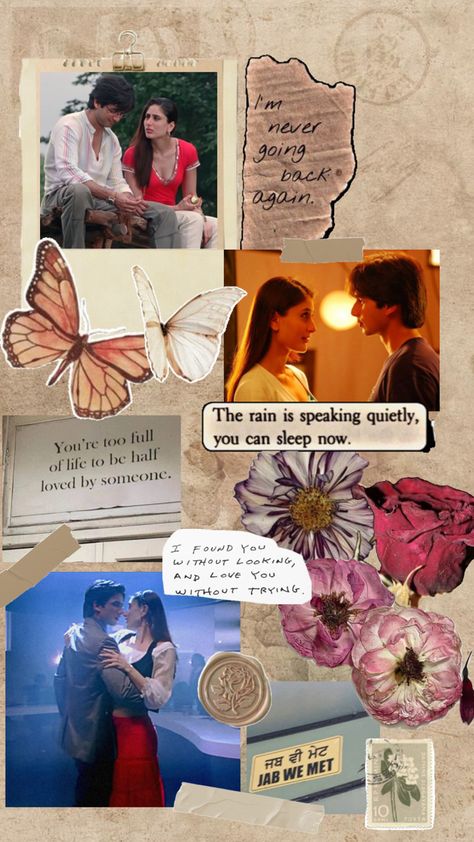 Collage, aesthetic, moodboard, bollywood, scrapjournal Jab We Met Wallpaper, Shahid Kapoor Jab We Met, Jab We Met Aesthetic, Aesthetic Bollywood, Jab We Met, Best Friend Quotes Meaningful, Shahid Kapoor, Fan Edits, Indian Aesthetic