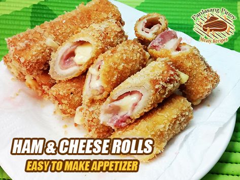 This recipe is an easy to make and inexpensive appetizer. #HamCheeseRolls Deep Fried Ham, Ham And Cheese Bread, Ham And Cheese Rolls, Inexpensive Appetizers, Ham Cheese Rolls, Cook Ham, Cheese Bread Rolls, Best Appetizers Ever, Ham And Cheese Roll Ups