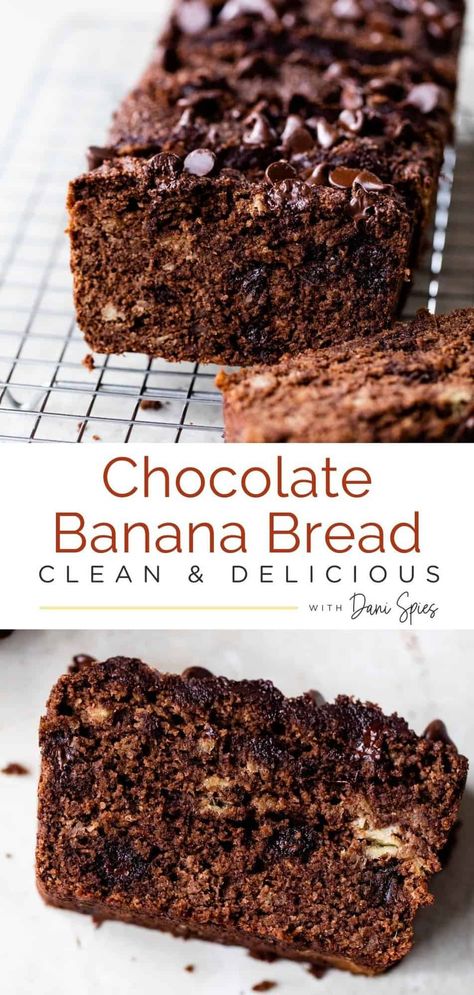 Healthy double chocolate banana bread is tender, moist and tastes like a fudgy brownie! This recipe is made with almond flour and perfectly sweetened with ripe bananas and a touch of pure maple syrup. It's paleo, dairy free and gluten free and can also be made vegan. The perfect way to use up your overripe bananas! Coconut Flour Chocolate Banana Bread, Paleo Chocolate Banana Bread, Paleo Banana Bread Almond Flour, Banana Bread Almond Flour, Chocolate Banana Bread Vegan, Vegan Double Chocolate Banana Bread, Double Chocolate Banana Bread, Banana Bread Brownies, Healthy Chocolate Banana