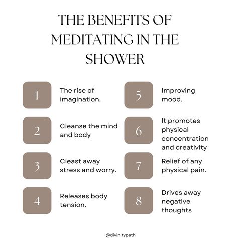 🧠 Looking for a new way to boost your mental clarity and relaxation? Try meditating in the shower! 🌊 Not only will the warm water soothe your body, but the calming atmosphere and white noise created by the running water can help quiet your mind. 🧘‍♂️🌟 Plus, it's a great way to multitask and make the most of your morning routine. 🙌 So go ahead, take some time for yourself and let the shower be your sanctuary. 💆‍♀️ #showermeditation #mindfulshower #meditateeveryday #showerthoughts #relaxationt... Shower Meditation Simple, Shower Therapy, Meditation Station, Shower Meditation, Quiet Your Mind, Personal Empowerment, Time For Yourself, Calming Atmosphere, Water Can