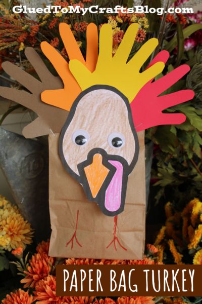 Stuffed Paper Bag Turkey Craft Idea For Kids - Glued To My Crafts Paper Bag Turkey Craft, Preschool Experiences, Daycare Thanksgiving, Paper Bag Turkey, Turkey In A Bag, Thanksgiving Activities Preschool, Turkey Handprint, Handprint Gifts, Paper Bag Crafts