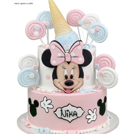 Minnie Mouse Cakes, Γενέθλια Mickey Mouse, Minnie Mouse Birthday Theme, Peppa Pig Birthday Cake, Pig Birthday Cakes, Minnie Mouse Birthday Cakes, Mickey Cakes, Twin Birthday Parties, Bolo Minnie