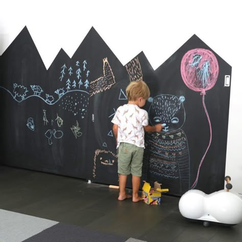 Fun ways to create a chalkboard wall in a kids room http://petitandsmall.com/fun-ways-create-chalkboard-wall/ Chalk Wall, Adorable Nursery, Chalkboard Wall, Toddler Bedrooms, Toy Rooms, Kids Interior, Big Boy Room, Baby Bedroom, Kids Room Design