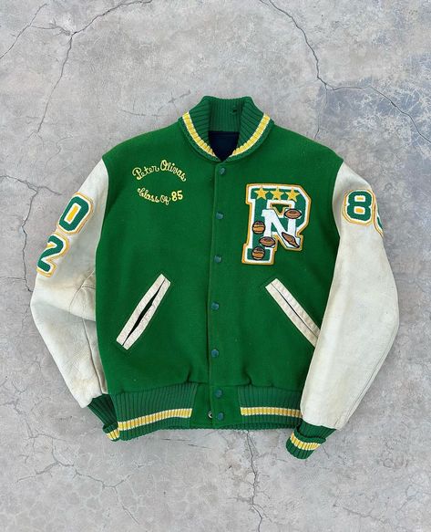 Old Garments But New Vibe | -SOLD OUT- Vintage Letterman Jacket Condition: Used Boxy Fit Measurement: Size: Small Length: 58cm Chest: 58cm Price: 1.600.000VND | Instagram Vintage Letterman Jacket, Letterman Jacket, Cool Outfits, Green, Christmas, Instagram, Clothes