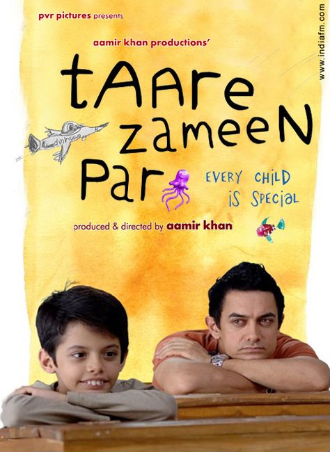 2007 - A chronic daydreamer, 8-year-old Ishaan (Darsheel Safary) finds his life take a turn for the worse when his parents, frustrated that he keeps getting into trouble, send him away to a boarding school in hopes he'll become more disciplined. But Ishaan's misery abates when the unconventional new art teacher, Ram Shankar Nikumbh (Aamir Khan), decides to try to help his imaginative young student discover his true identity in this charming Indian drama. Like Stars On Earth, Movies Must Watch, Taare Zameen Par, Bollywood Movie Posters, Best Bollywood Movies, Movies Bollywood, Bollywood Films, Indian Drama, Bollywood Posters