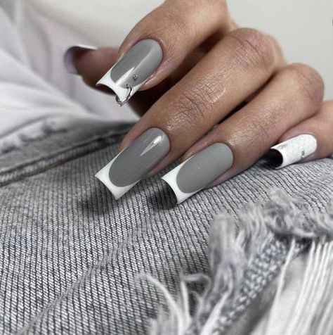 Colored French Nails, Gel Nails Shape, White French Nails, Santa Nails, White Tip Nails, Nyc Nails, Wow Nails, Gray Nails, Classic Grey