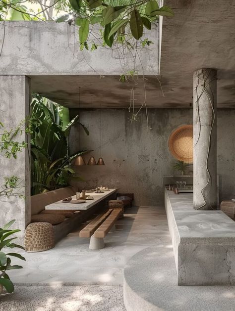 Wabi Sabi Garden Outdoor Spaces, Wabi Sabi Outdoor, Durable Countertops, Willemstad, Concrete House, Home Landscaping, Interior Modern, Eco Friendly Living, Industrial House