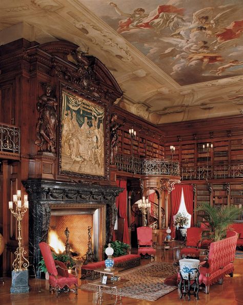 Biltmore House - Biltmore Biltmore Estate Library, Biltmore House Interior, Library Fireplace, Antique Library, Biltmore House, The Biltmore, Castles Interior, Biltmore Estate, Home Libraries