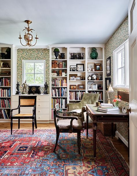 House & Home - Bookshelf Wealth: Do you have it? Campaign Desk, Chippendale Chairs, Retreat House, Mahogany Table, Custom Built Ins, English Country House, Dining Nook, Office Inspiration, Home Office Design