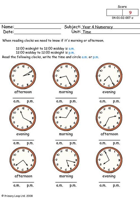 PrimaryLeap.co.uk - Time - am or pm? Worksheet Am And Pm Worksheets, Year 4 Maths, Math Worksheets For Kids, Clock Worksheets, Elementary History, Fun Math Worksheets, Life Skills Class, Math Practice Worksheets, First Grade Math Worksheets