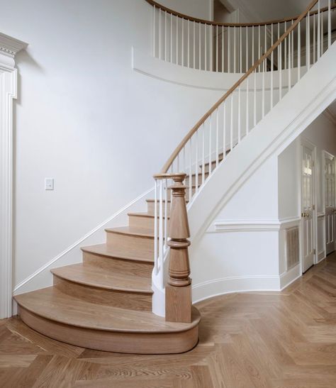 Modern Colonial Home, Modern Cottage Bathroom, Painted Staircases, Wood Balusters, Modern Colonial, Big Girl Bedrooms, Wood Staircase, Chris Loves Julia, Lighting Plan