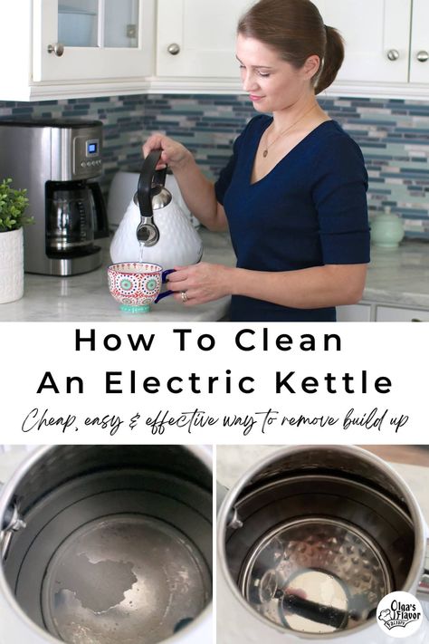 How To Clean an Electric Kettle Descale Kettle, Clean Electric Kettle, Clean Kettle, Calcium Deposits, Stovetop Kettle, Hard Water Stain Remover, Electric Tea Kettle, Stainless Steel Kettle, Water Boiler