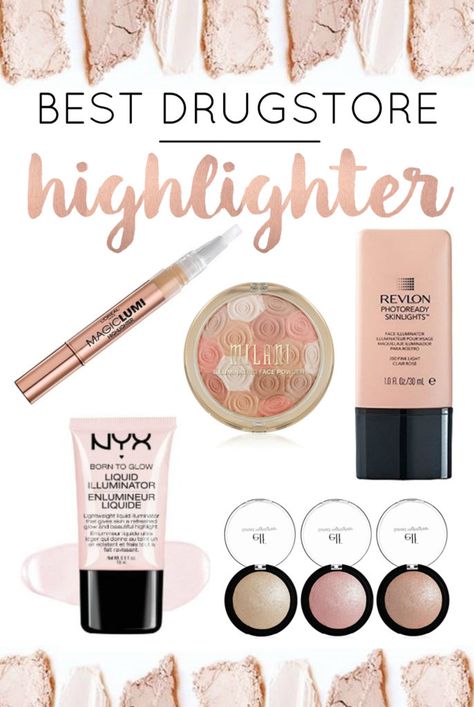 best drugstore highlighters Drugstore Highlighter, Best Drugstore Makeup, Beauty Make-up, Cheap Makeup, Glow Skin, Makeup Guide, Beauty Products Drugstore, Drugstore Makeup, All Things Beauty