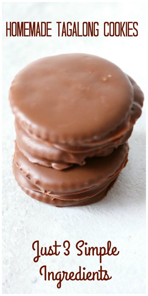 Homemade Tagalong Cookies: 3 simple ingredients come together to create a taste the replicates the famous cookie. Tagalong Cookies, Chocolate Dip Recipe, Peanut Butter Crackers, Homemade Tags, Butter Crackers, Mint Cookies, Coconut Cookies, Peanut Butter Recipes, Coconut Recipes