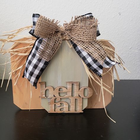 New Rustic Pumpkins Decor With Buffalo Plaid Bow And Rafia. Pumpkins Handpainted With Hello Fall Sign. Aprox Measures 6 Inches H X 8 Inches Wide. Table, Shelf Or Desk Decor.