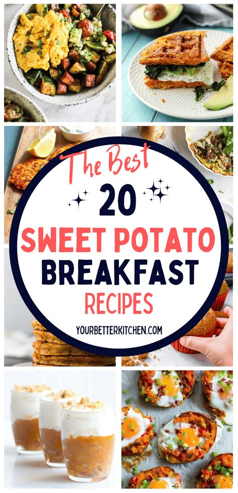 Breakfast Ideas With Sweet Potatoes, Sweet Potato Breakfast Ideas, Clean Eating Sweet Potato Recipes, Sweet Potato Waffles Healthy, Potato Breakfast Ideas, Sweat Potato, Vegetarian Sweet Potato Recipes, Creative Breakfast Ideas, Paleo Sweet Potato Breakfast