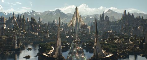 Asgard is one of the Nine Realms and is the home to the Asgardians, a powerful race recognized by the galaxy as honorable and brave peacekeepers. Asgard is a small, planetary body that serves as home to the Asgardians, a race of beings recognized on Earth by humans as the deities of their Norse mythology, such as Thor, and their ruler, Odin. It exists in another dimensional plane and is about the size of a small state. It is not round like the Earth, does not spin on its axis, and does not...... Asgard Marvel, Thor 2, New Thor, Marvel Wall, Dark World, Marvel Photo, The Dark World, Fantasy City, Fantasy Setting