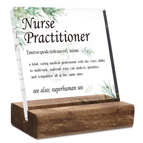 PRICES MAY VARY. What you will get: The package includes 1 acrylic plaque printed with “Nurse Practitioner”. 1 piece wooden tabletop decorative base. Whether placed in a personal office, at the nursing station, or even at home, this Nurse desk decor is more than just a decorative piece. It is a symbol of gratitude, respect, and admiration for the nurse practitioner's unwavering commitment to their profession and the well-being of their patients High-quality materials: Our desk decor Nurse gifts Gifts For Nursing Students, Nurse Desk, Nursing Station, University Graduation Gifts, Personal Office, Nursing Student Gifts, Gifts For Birthday, Desk Sign, College Graduation Gifts