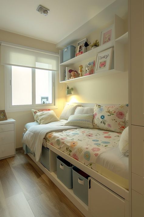 Easy tips and design ideas to decorate a small bedroom for a girl. Two Kids Bedroom, Two Kids Bedroom Design, Small Girls Bedroom Ideas, Small Girls Bedroom, Simple Kids Bedrooms, Small Bedroom Ideas For Kids, Small Room Girl, Box Room Bedroom Ideas, Small Girls Bedrooms