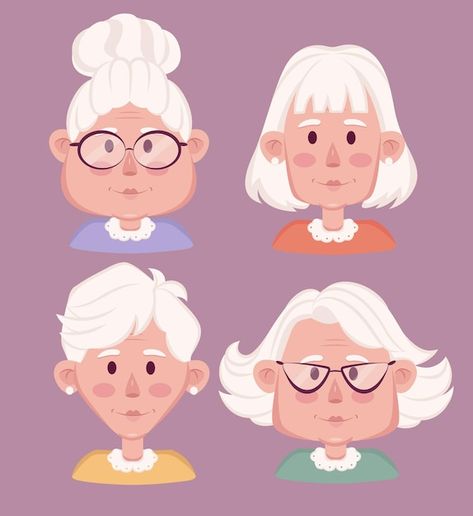 Old Woman Figure Drawing, Old Lady Art Drawings, Cute Grandma Illustration, Granny Illustration Art, Elderly Character Design, Grandma Illustration Character, Old Woman Cartoon, Old Woman Illustration, Old Lady Illustration