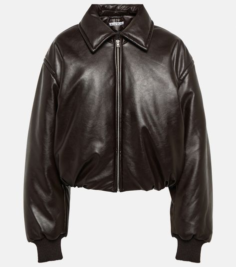 Padded coated jersey bomber jacket in brown - Acne Studios | Mytheresa Acne Women, Acne Studios Jacket, Leather Jacket Style, Mini Crossbody Bag, Knit Cuff, Fall 2024, Leather Ankle Boots, Walk In Closet, Jacket Style