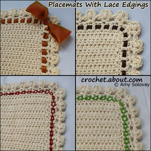 Half Double Crochet Placemat: How to Embellish Your Crochet Lace Edging With Ribbon or Yarn Crochet Baby Blanket Borders, Crocheted Placemats, Crochet Baby Blanket Edging, Crochet Kitchen Items, Crochet Blanket Edging, Háčkované Lemy, Crochet Placemat, Crochet Placemat Patterns, Crochet Placemats