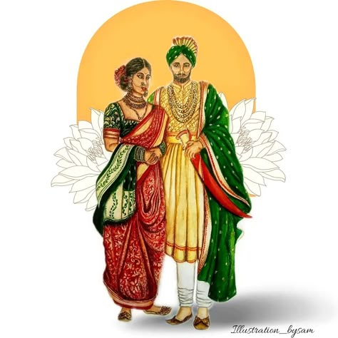 Maharashtrian Varmala, Maharastra Culture Illustration, Maharashtrian Wedding Couple, Bakery Printables, Dress Illustration Art, Sheet Background, Men Wedding Dress, Maharashtrian Wedding, Couple Illustration Wedding