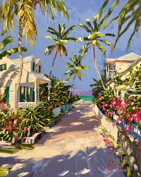 Peter Vey. Bay Street 20"x40" Canvas For Beginners, Caribbean Art, Canvas Painting Ideas, Tropical Art, Beginner Painting, Art Collage Wall, Beach Art, Acrylic Painting Canvas, Painting Inspiration