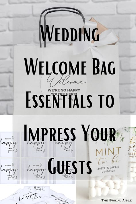 Best wedding welcome bag essentials Stocking up on welcome bag essentials is fun. This post will give you ideas on what to include. This list will be sure to impress your guests #wedding #weddingplanning #welcomebag #welcomebagessentials #weddingday #hotelwedding #destinationwedding #bridetobe #bridalblog Wedding Welcome Bag Ideas For Hotel Guests, Wedding Guest Welcome Basket Ideas, What To Put In Welcome Bags Wedding, What To Include In Wedding Welcome Bags, Hotel Gifts For Wedding Guests, Wedding Hotel Guest Bags Welcome Gifts, Wedding Guest Goodie Bag Ideas, Welcome Wedding Bags Guest Rooms, Wedding Welcome Gift Bags