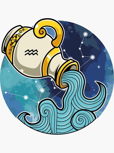 Zodiac Signs Water, Aquarius Illustration, Aquarius Water Bearer, Hunter Character, Vinyl Paintings, Zodiac Sign Designs, Aquarius Art, Toddler Teacher, Aquarius Zodiac Sign