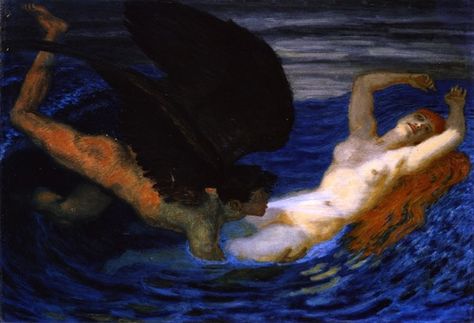 Franz von Stuck, Wind and Waves (unfinished), 1928 Franz Stuck, Franz Von Stuck, Pre Raphaelite Art, Ancient Mythology, Vintage Mermaid, Pre Raphaelite, Beautiful Posters, Vintage Artwork, My Passion