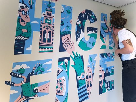 Office Mural, Mural Art Design, Interior Murals, School Murals, Murals Street Art, Mural Design, Mural Wall Art, Mural Painting, High Five